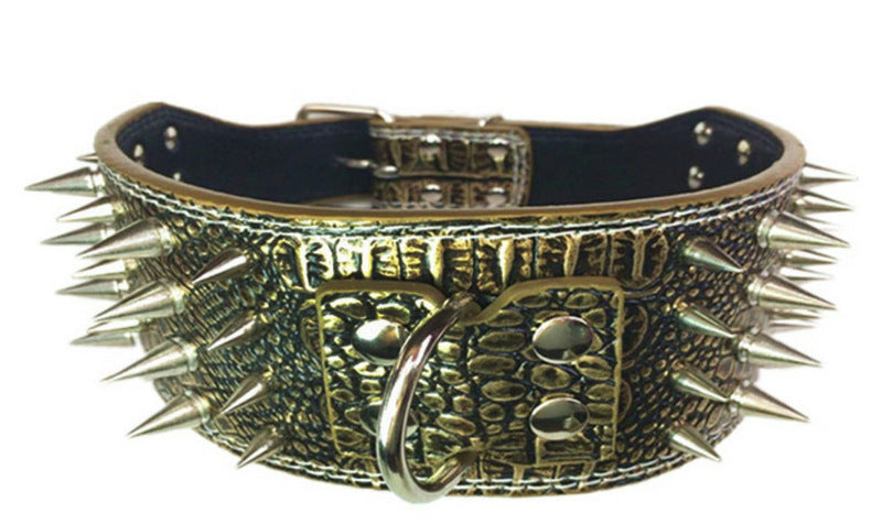 Four-row spiked pet collar with anti-bite rivet dog collar