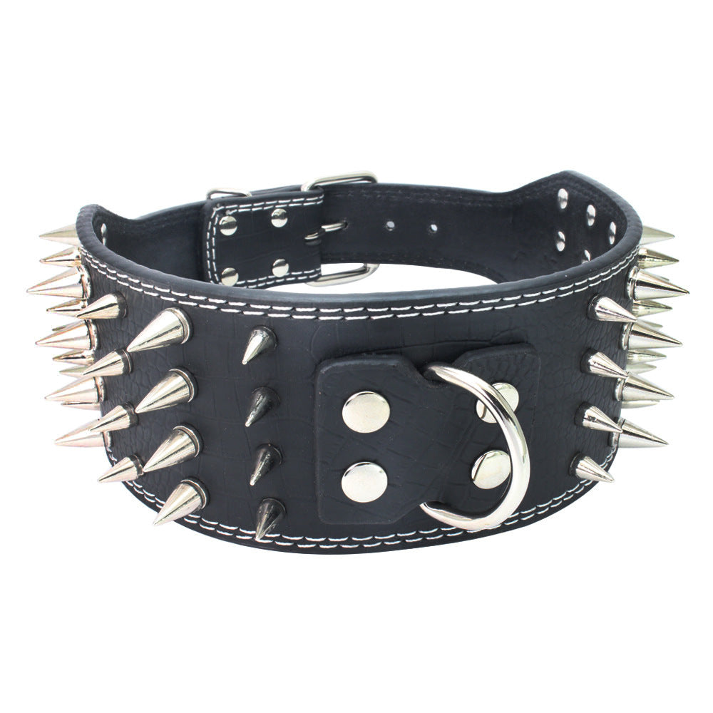 Four-row spiked pet collar with anti-bite rivet dog collar