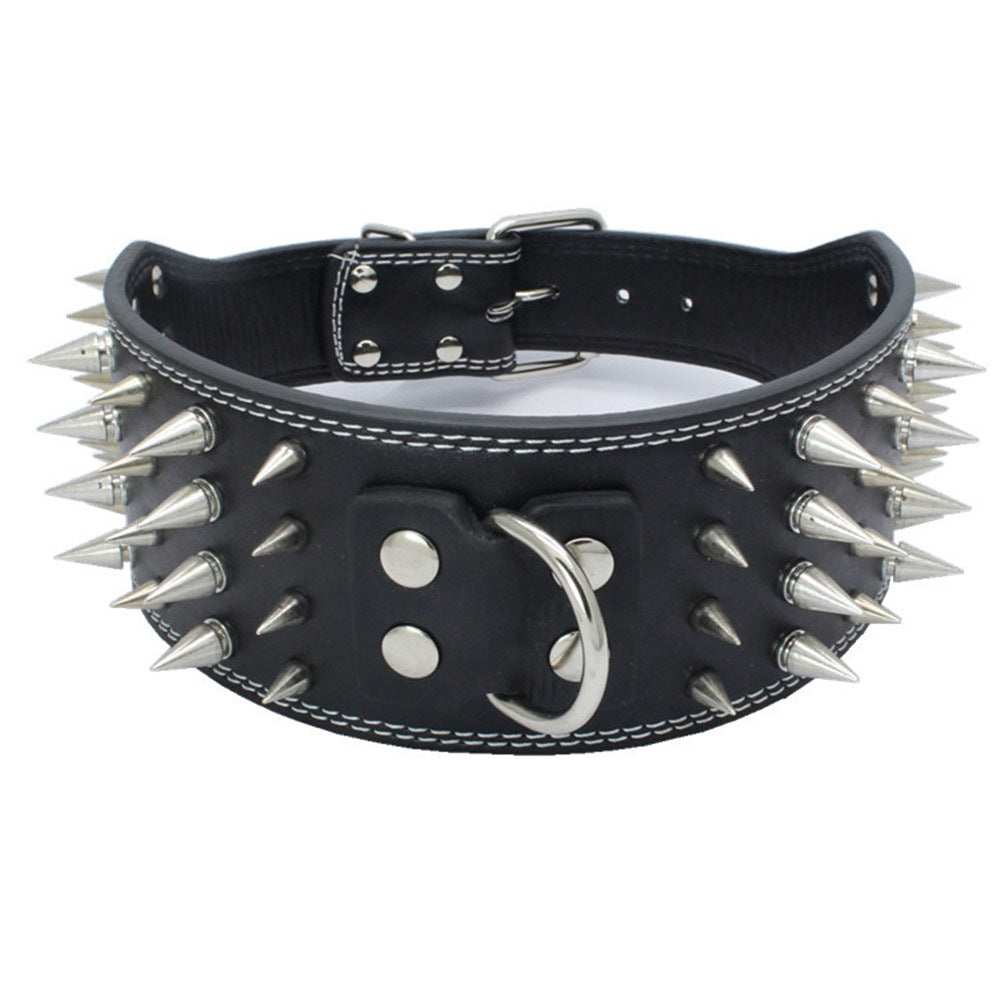 Four-row spiked pet collar with anti-bite rivet dog collar