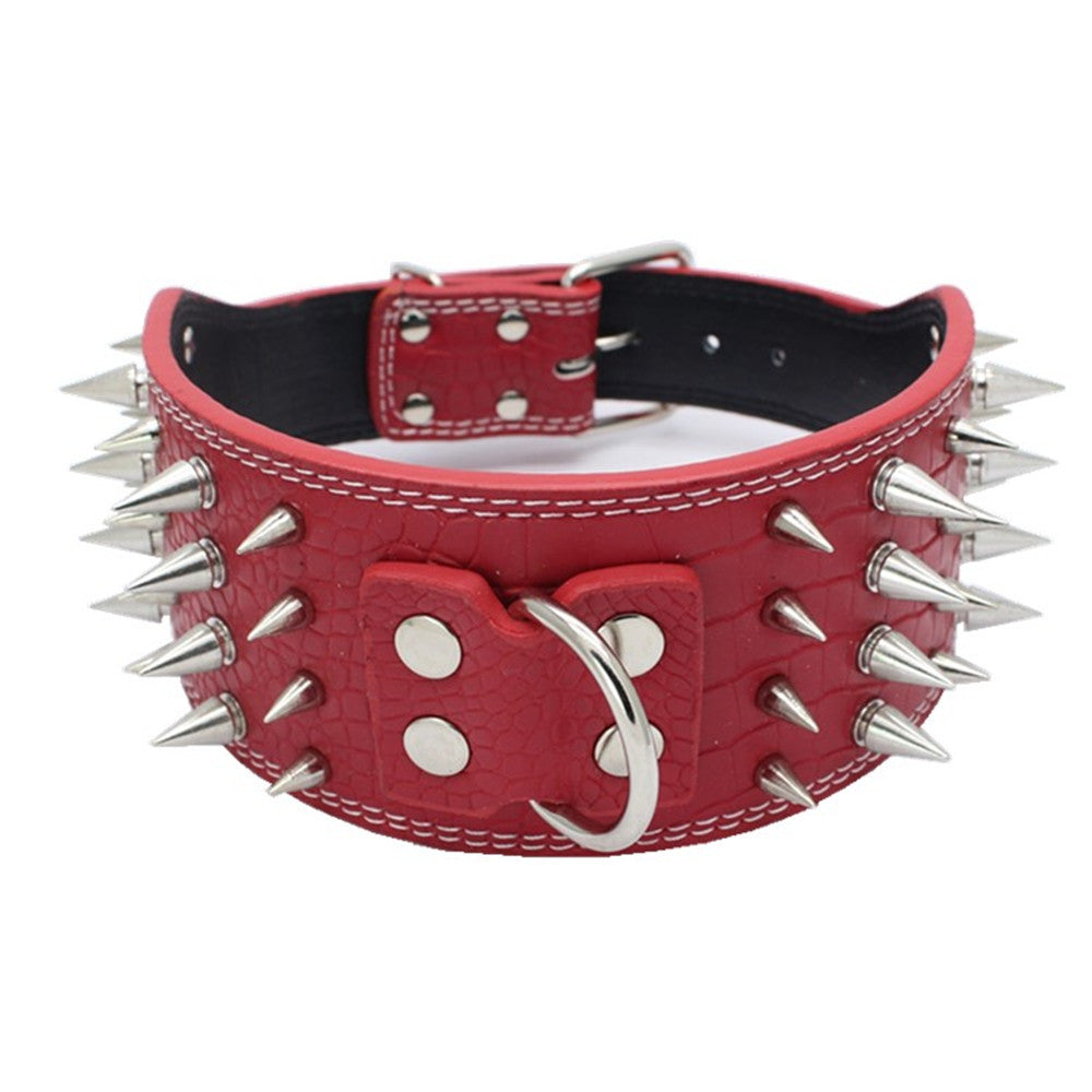 Four-row spiked pet collar with anti-bite rivet dog collar
